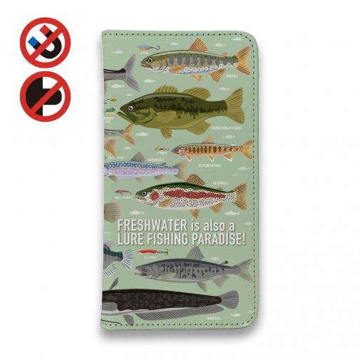 【手帳型ベルトなし】【Stick Case】【FISH MAN】フィッシングパラダイス「フレッシュウォーター編」グリーン