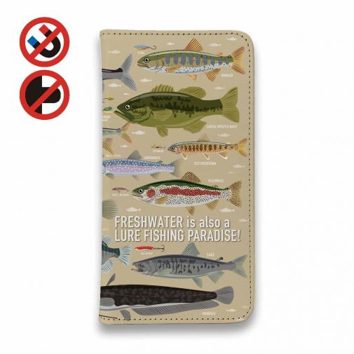 【手帳型ベルトなし】【Stick Case】【FISH MAN】フィッシングパラダイス「フレッシュウォーター編」ブラウン