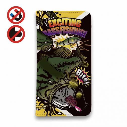 【手帳型ベルトなし】【Stick Case】【FISH MAN】エキサイティングバスフィッシング イエロー