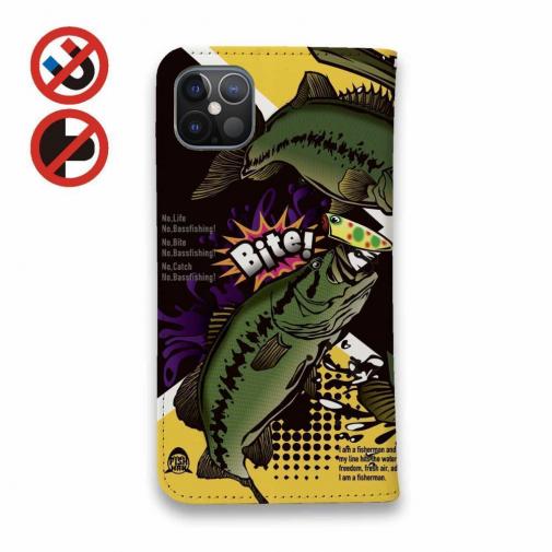 【手帳型ベルトなし】【Stick Case】【FISH MAN】エキサイティングバスフィッシング イエロー