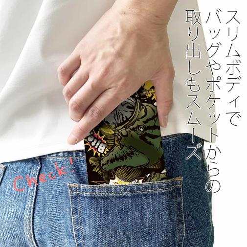 【手帳型ベルトなし】【Stick Case】【FISH MAN】エキサイティングバスフィッシング イエロー