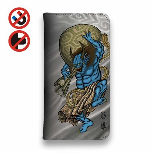 【彫姫】【手帳型ベルトなし】【Stick Case】風神雷神　和彫りデザイン