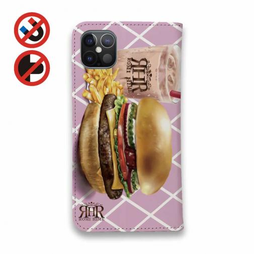 【ROMI HIME】【手帳型ベルトなし】【Stick Case】ハンバーガー　ピンク