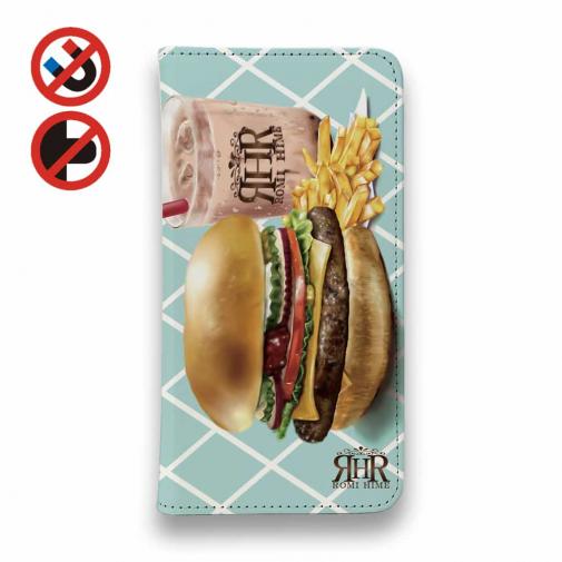 【ROMI HIME】【手帳型ベルトなし】【Stick Case】ハンバーガー　グリーン