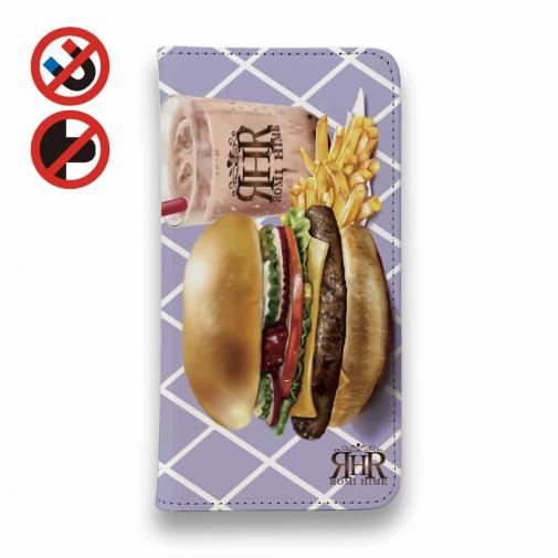 【ROMI HIME】【手帳型ベルトなし】【Stick Case】ハンバーガー　パープル