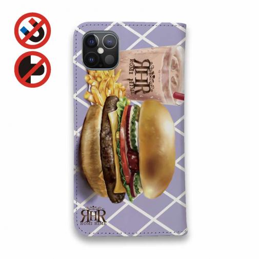 【ROMI HIME】【手帳型ベルトなし】【Stick Case】ハンバーガー　パープル