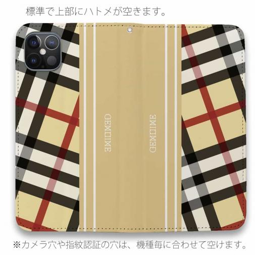 【Genuine】【手帳型ベルトなし】【Stick Case】チェック柄　ベージュ＆クリーム