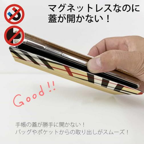 【Genuine】【手帳型ベルトなし】【Stick Case】チェック柄　ベージュ＆クリーム