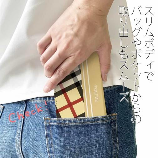 【Genuine】【手帳型ベルトなし】【Stick Case】チェック柄　ベージュ＆クリーム