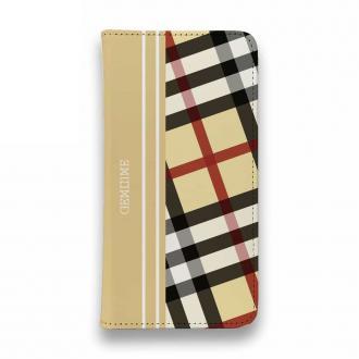 【Genuine】【手帳型ベルトなし】【Stick Case】チェック柄　ベージュ＆クリーム