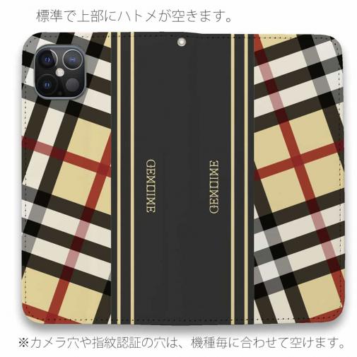 【Genuine】【手帳型ベルトなし】【Stick Case】チェック柄　ベージュ＆グレー