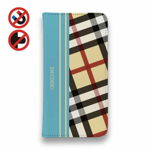 【Genuine】【手帳型ベルトなし】【Stick Case】チェック柄 ベージュ&ブルー