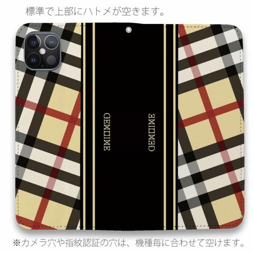 【Genuine】【手帳型ベルトなし】【Stick Case】チェック柄　ベージュ＆ブラック