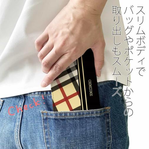 【Genuine】【手帳型ベルトなし】【Stick Case】チェック柄　ベージュ＆ブラック