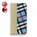 【Genuine】【手帳型ベルトなし】【Stick Case】チェック柄　ブルー＆クリーム