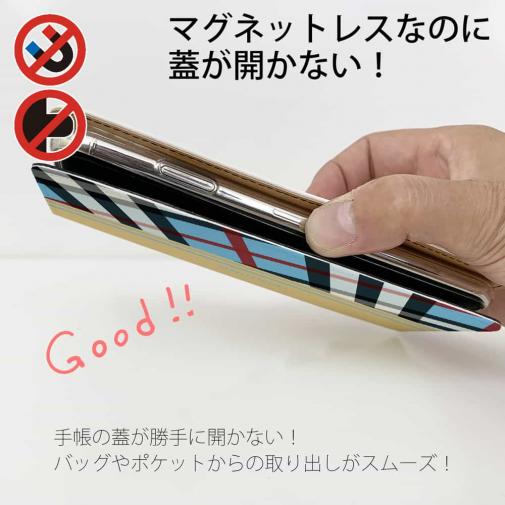 【Genuine】【手帳型ベルトなし】【Stick Case】チェック柄　ブルー＆クリーム