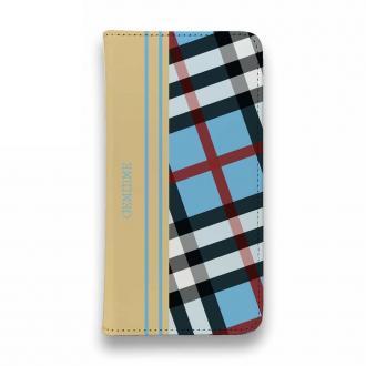 【Genuine】【手帳型ベルトなし】【Stick Case】チェック柄　ブルー＆クリーム