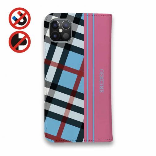 【Genuine】【手帳型ベルトなし】【Stick Case】チェック柄　ブルー＆ピンク