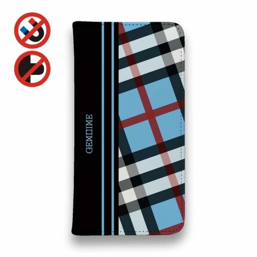【Genuine】【手帳型ベルトなし】【Stick Case】チェック柄 ブルー&ブラック