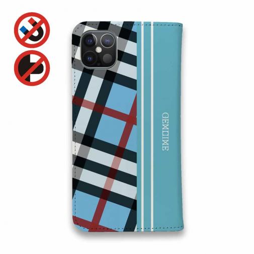 【Genuine】【手帳型ベルトなし】【Stick Case】チェック柄　ブルー＆ブルー