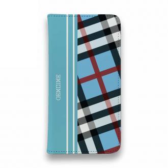 【Genuine】【手帳型ベルトなし】【Stick Case】チェック柄　ブルー＆ブルー