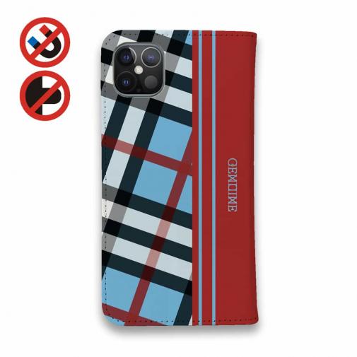 【Genuine】【手帳型ベルトなし】【Stick Case】チェック柄　ブルー＆レッド