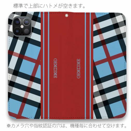 【Genuine】【手帳型ベルトなし】【Stick Case】チェック柄　ブルー＆レッド