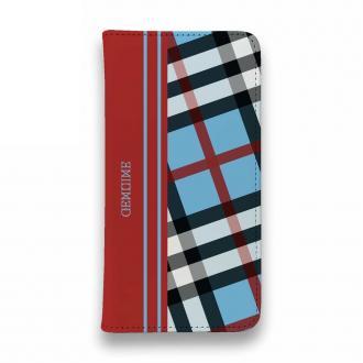 【Genuine】【手帳型ベルトなし】【Stick Case】チェック柄　ブルー＆レッド