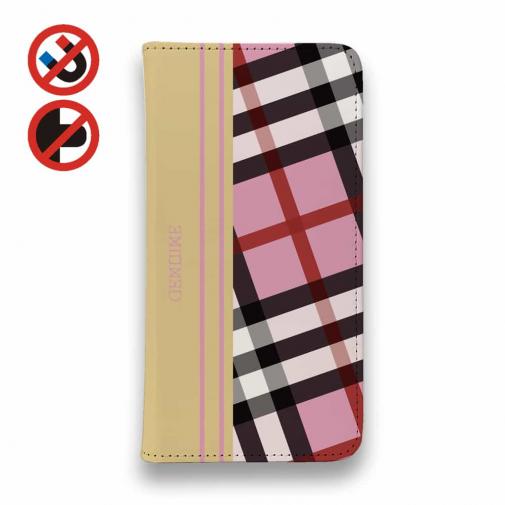 【Genuine】【手帳型ベルトなし】【Stick Case】チェック柄 ピンク&クリーム