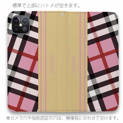 【Genuine】【手帳型ベルトなし】【Stick Case】チェック柄　ピンク＆クリーム