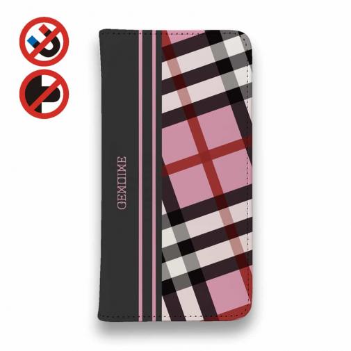 【Genuine】【手帳型ベルトなし】【Stick Case】チェック柄 ピンク&グレー