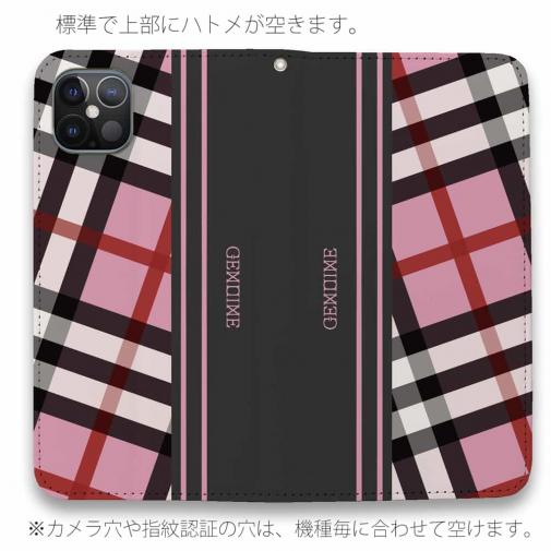 【Genuine】【手帳型ベルトなし】【Stick Case】チェック柄　ピンク＆グレー