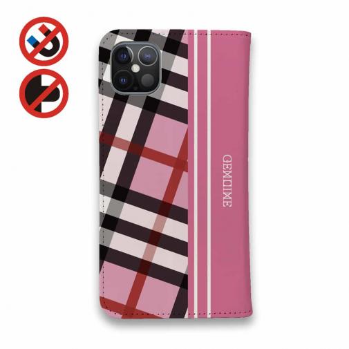 【Genuine】【手帳型ベルトなし】【Stick Case】チェック柄　ピンク＆ピンク