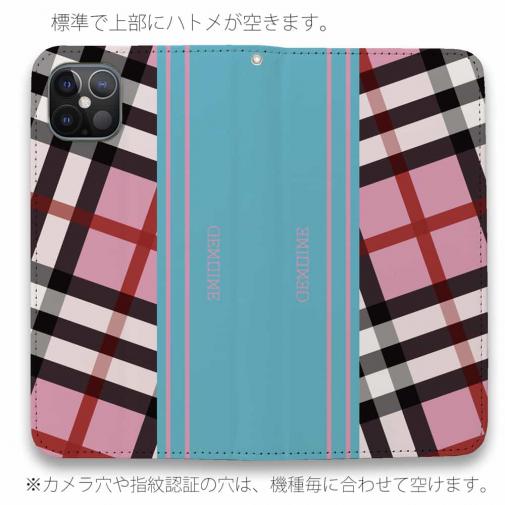 【Genuine】【手帳型ベルトなし】【Stick Case】チェック柄　ピンク＆ブルー