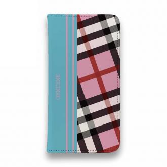 【Genuine】【手帳型ベルトなし】【Stick Case】チェック柄　ピンク＆ブルー
