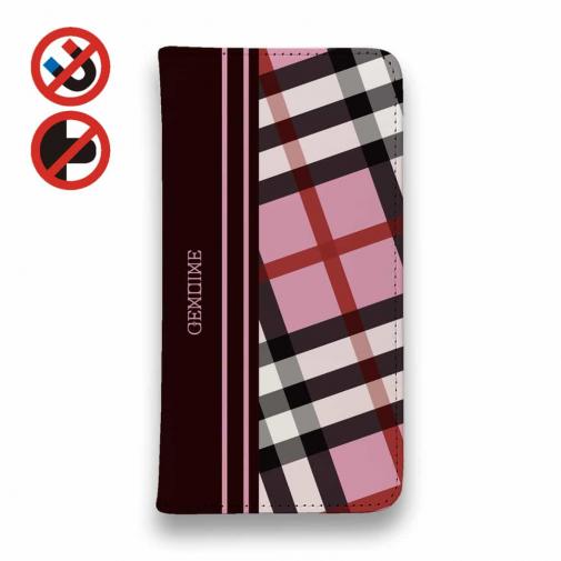 【Genuine】【手帳型ベルトなし】【Stick Case】チェック柄 ピンク&ブラウン