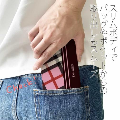 【Genuine】【手帳型ベルトなし】【Stick Case】チェック柄　ピンク＆ブラウン