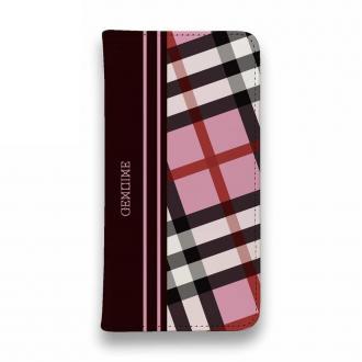 【Genuine】【手帳型ベルトなし】【Stick Case】チェック柄　ピンク＆ブラウン