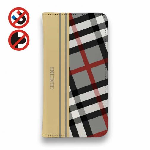 【Genuine】【手帳型ベルトなし】【Stick Case】チェック柄 グレー&クリーム