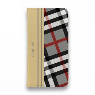 【Genuine】【手帳型ベルトなし】【Stick Case】チェック柄　グレー＆クリーム