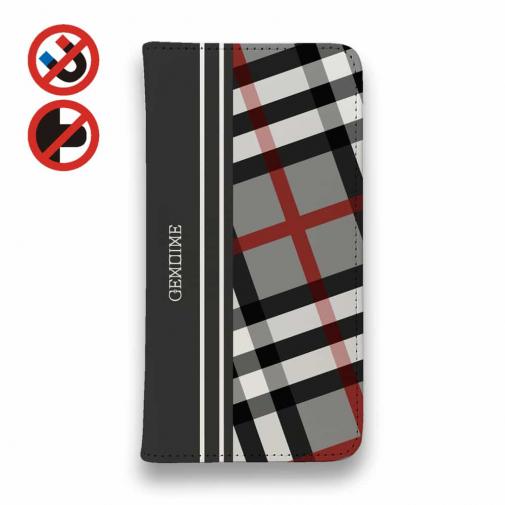 【Genuine】【手帳型ベルトなし】【Stick Case】チェック柄 グレー&グレー