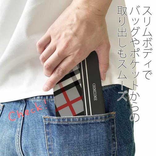 【Genuine】【手帳型ベルトなし】【Stick Case】チェック柄　グレー＆グレー