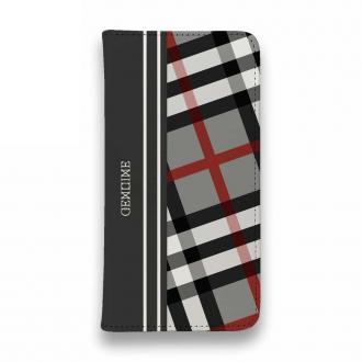 【Genuine】【手帳型ベルトなし】【Stick Case】チェック柄　グレー＆グレー