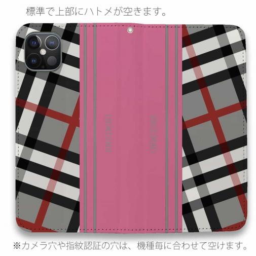 【Genuine】【手帳型ベルトなし】【Stick Case】チェック柄　グレー＆ピンク