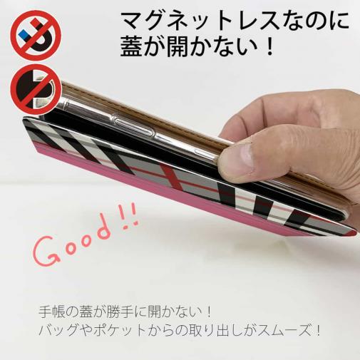 【Genuine】【手帳型ベルトなし】【Stick Case】チェック柄　グレー＆ピンク