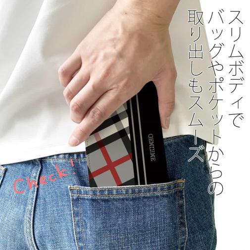 【Genuine】【手帳型ベルトなし】【Stick Case】チェック柄　グレー＆ブラック