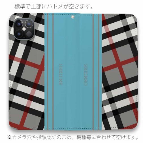 【Genuine】【手帳型ベルトなし】【Stick Case】チェック柄　グレー＆ブルー