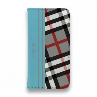 【Genuine】【手帳型ベルトなし】【Stick Case】チェック柄　グレー＆ブルー