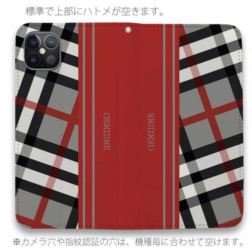 【Genuine】【手帳型ベルトなし】【Stick Case】チェック柄　グレー＆レッド