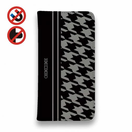 【Genuine】【手帳型ベルトなし】【Stick Case】千鳥柄　ブラック＆グレー